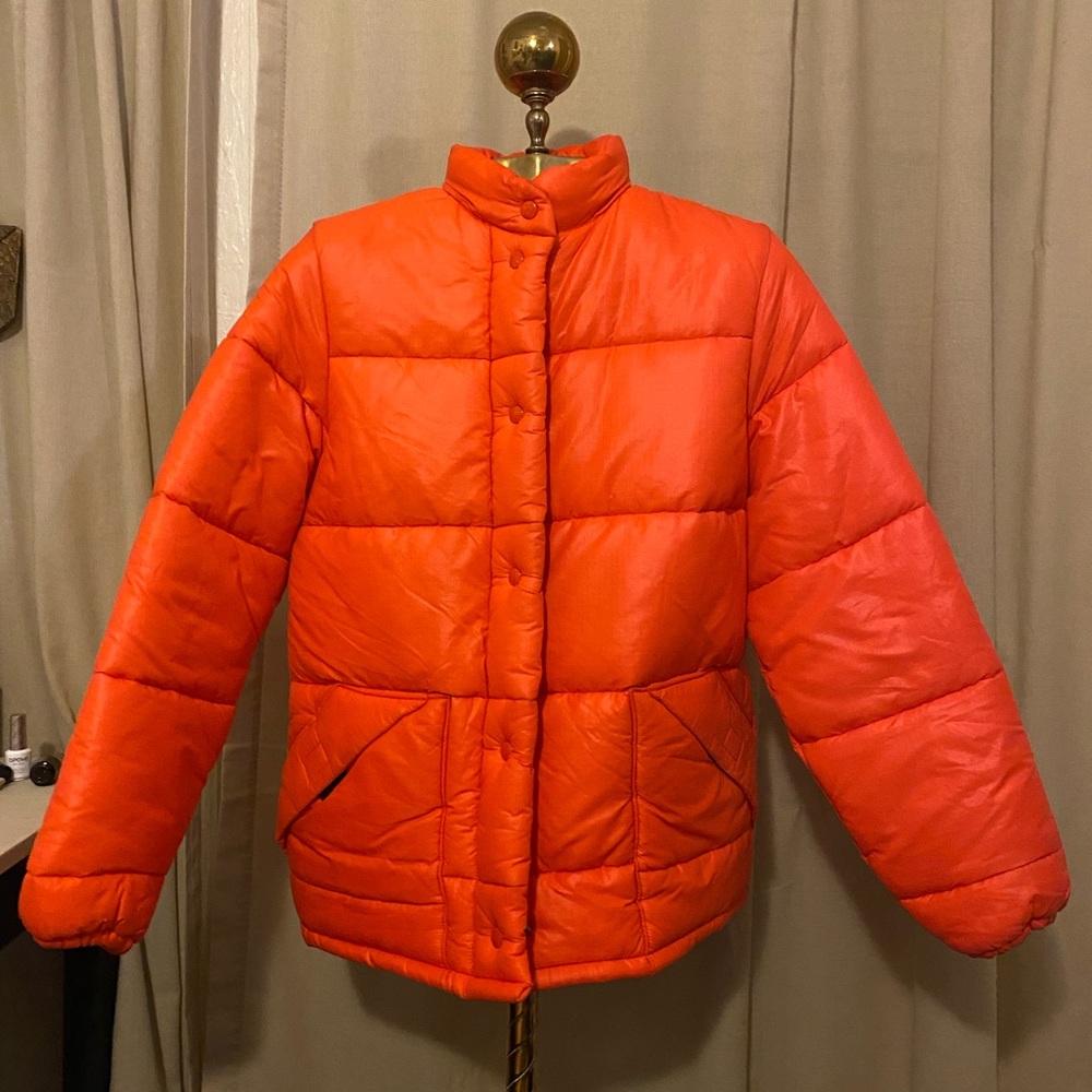 Vintage 70s Bright Orange Puffer Coat